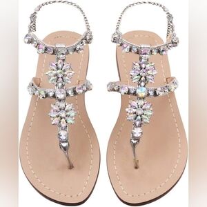Womens Flat Silver Crystal Gladiator Sandals size 9 NWT